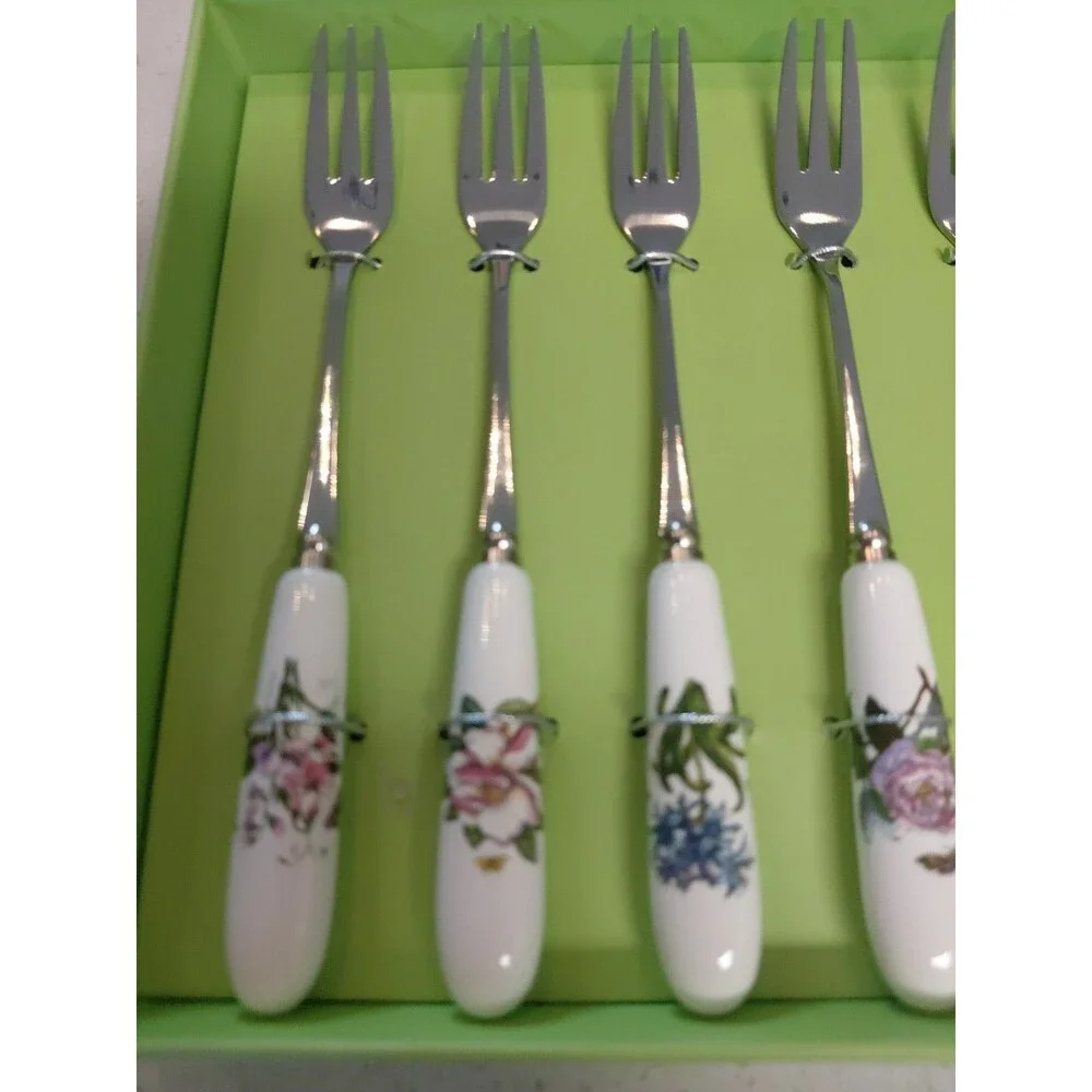 Portmeirion Botanic Garden Set of 6 Porcelain Pastry Forks NEW (box broken)